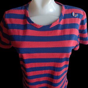Vintage Women's Medium T-shirt Single Stitch 1970's Striped Butterfly Patch boho